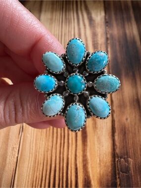 White Water Turquoise Cluster Flower Ring